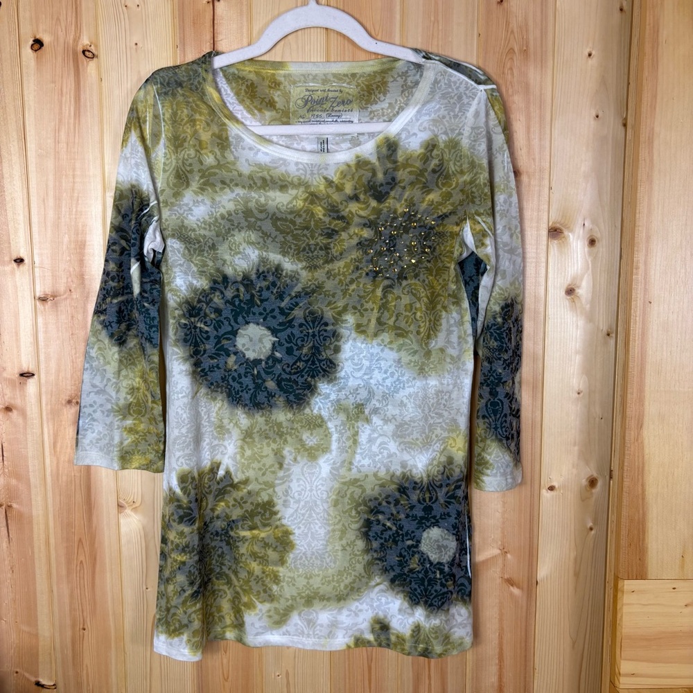 Point Zero Nicole Benisti Womens Burnout Damask Floral Top LargeY2K Boho earthy